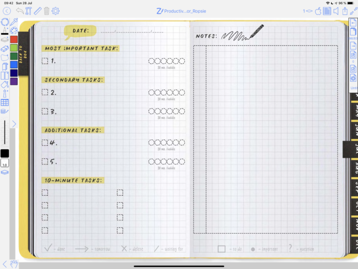 screenshot of ipad pro showing the app called ZoomNotes, it has a digital planner one