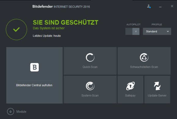 Bitdefender 2016 neue Startseite