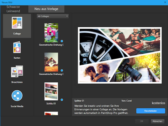 Corel PaintShop Pro X9: Projektvorlagen