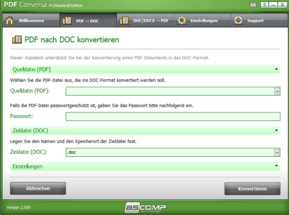 PDF Conversa - PDF Dokumente ins DOC Format konvertieren