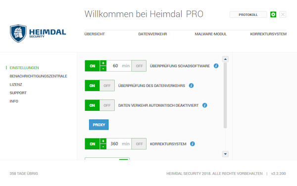 Heimdal Security Einstellungen