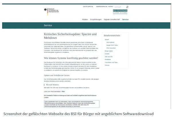 Screenshot gefaelschte BSI Seite