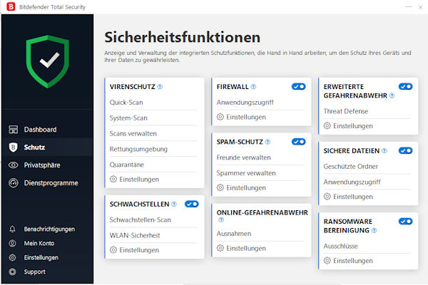 Bitdefender 2019 Sicherheitsfunktionen