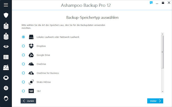 Ashampoo Backup Pro 12 - Backup Optionen