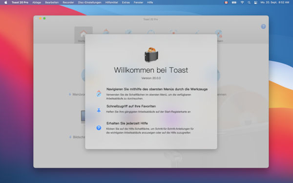 Roxio Toast 20 Welcome