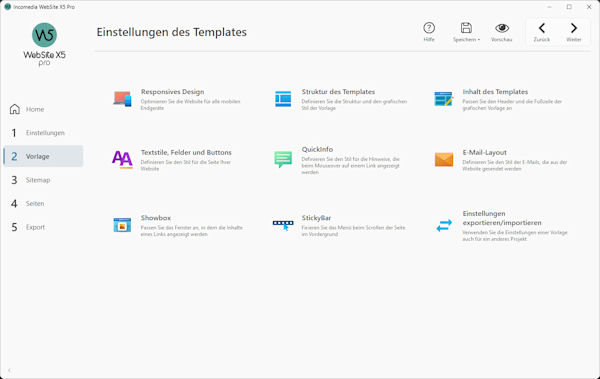 website x5 template einstellungen